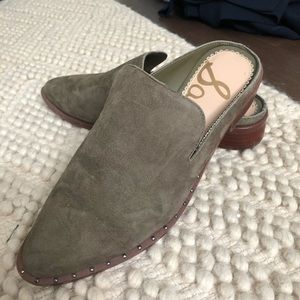 Sam Edelman Fargo green suede mules